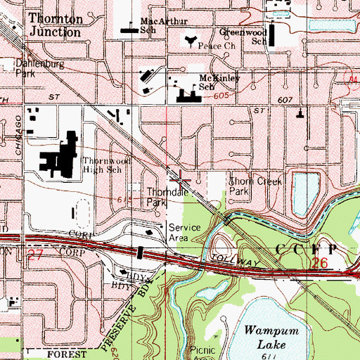 Topographic Map of Thorn Creek Park, IL