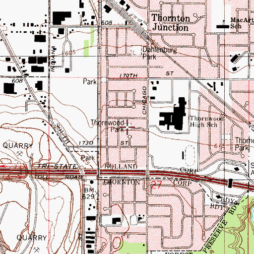 Topographic Map of Thornwood Park, IL