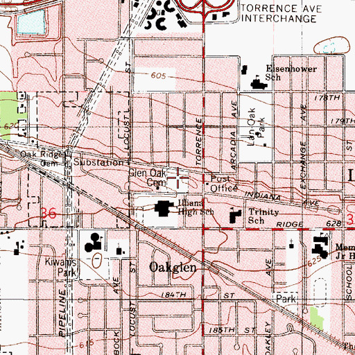 Topographic Map of Glen Oak Cemetery, IL
