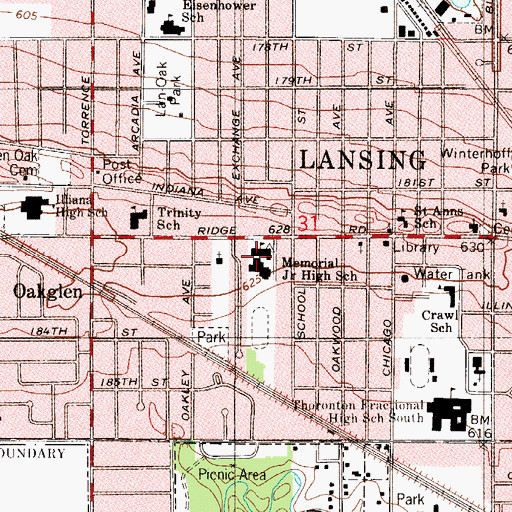 Topographic Map of Memorial Junior High School, IL