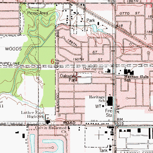 Topographic Map of Oakwood Park, IL