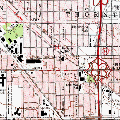 Topographic Map of Berger-Vandenberg Elementary School, IL