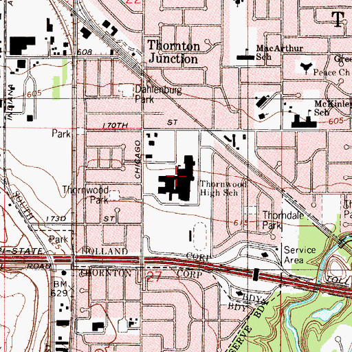 Topographic Map of Thornwood High School, IL