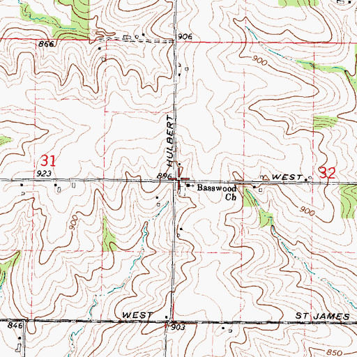 Topographic Map of Basswood School (historical), IL