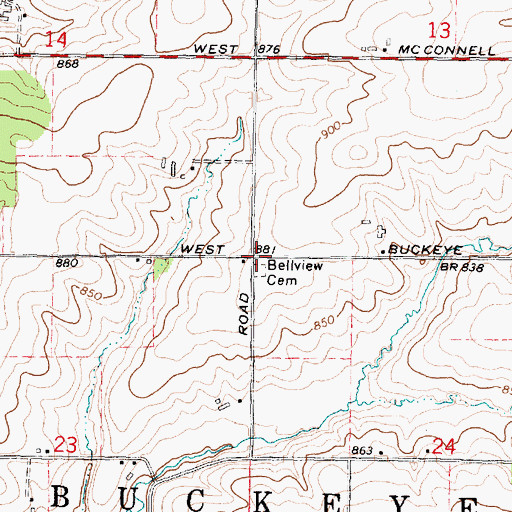 Topographic Map of Bellview School (historical), IL