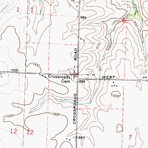 Topographic Map of Crossroads School (historical), IL