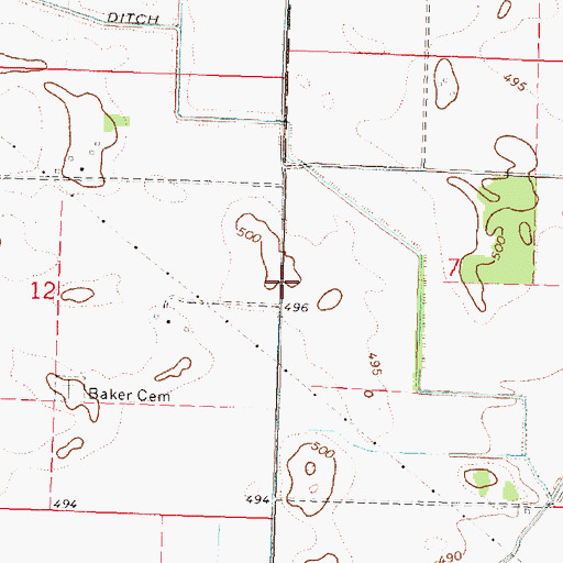 Topographic Map of Baker School (historical), IL