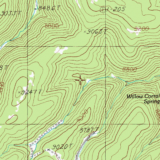Topographic Map of Willow Spring, AZ