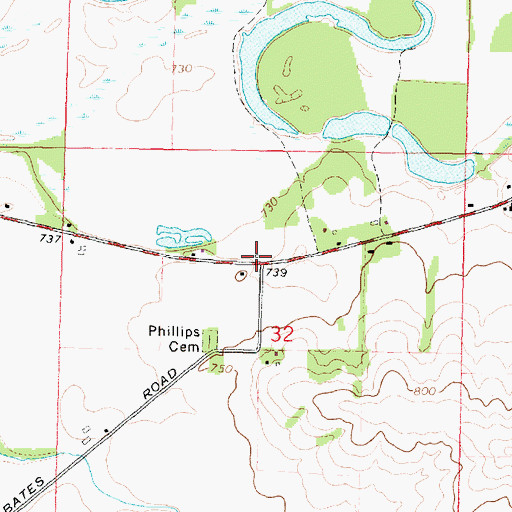 Topographic Map of Bates School (historical), IL