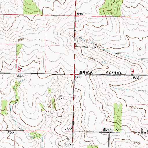 Topographic Map of Brick School (historical), IL