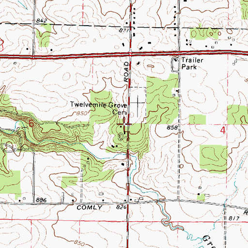 Topographic Map of Twelvemile Grove Church (historical), IL