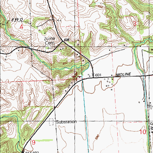 Topographic Map of Zuma School (historical), IL