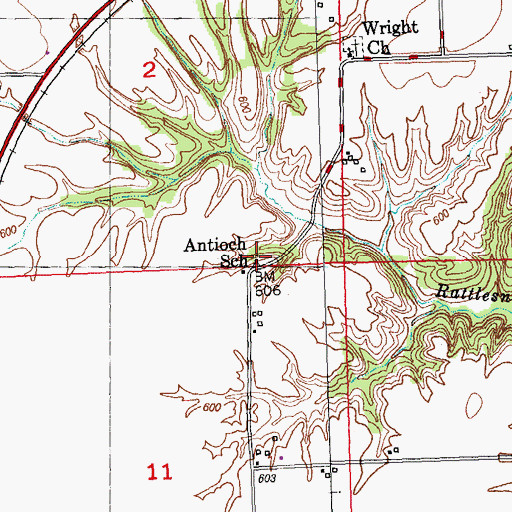 Topographic Map of Antioch School (historical), IL