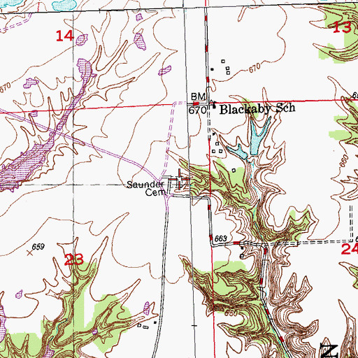 Topographic Map of Saunders Cemetery, IL