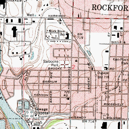 Topographic Map of Sarbrook Park, IL