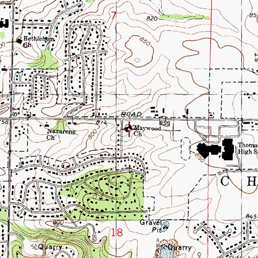 Topographic Map of Maywood Church, IL
