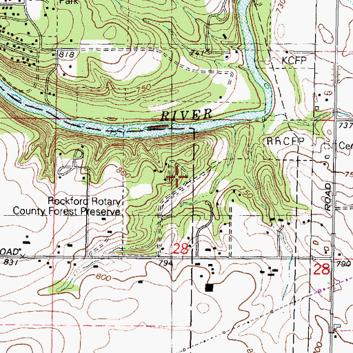Topographic Map of Rockford Rotary County Forest Preserve, IL