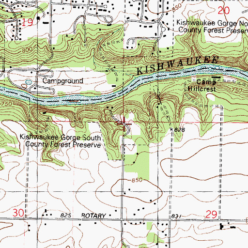 Topographic Map of Kishwaukee Gorge South County Forest Preserve, IL