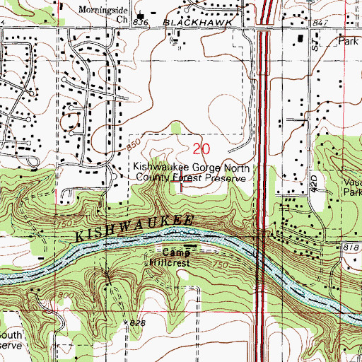 Topographic Map of Kishwaukee Gorge North County Forest Preserve, IL