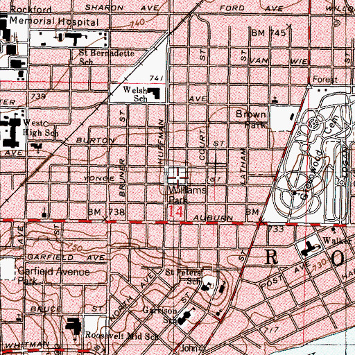 Topographic Map of Williams Park, IL