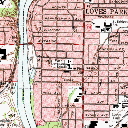 Topographic Map of Loves Park, IL