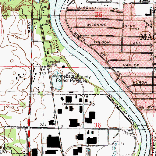Topographic Map of Winnebago County Forest Preserve, IL