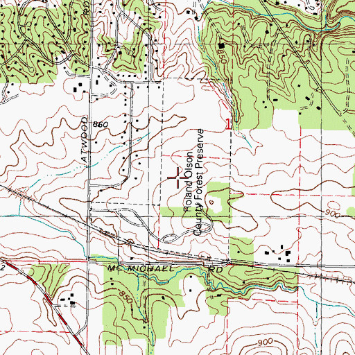 Topographic Map of Roland Olson County Forest Preserve, IL