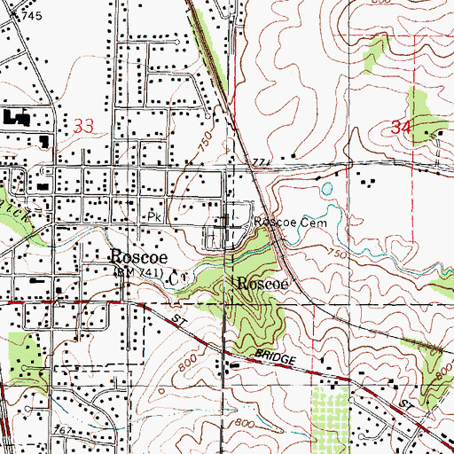 Topographic Map of Roscoe Cemetery, IL