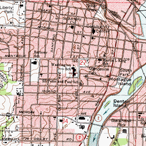 Topographic Map of Washington Elementary School, IL