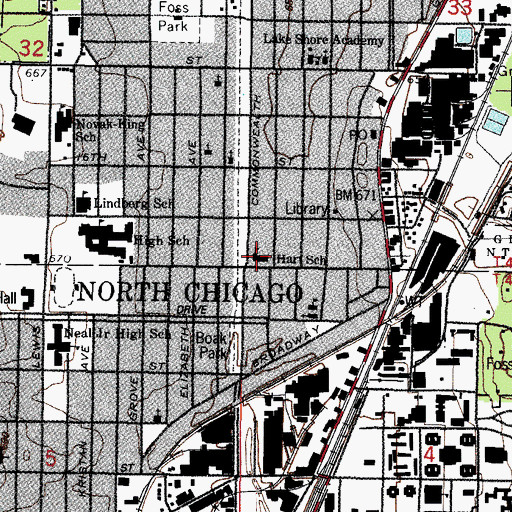 Topographic Map of Hart School, IL
