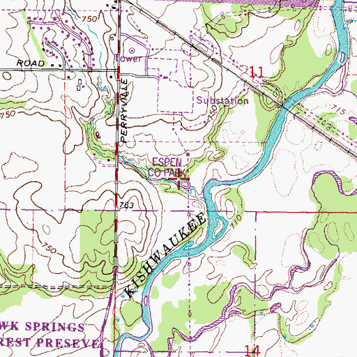 Topographic Map of Espen County Park, IL