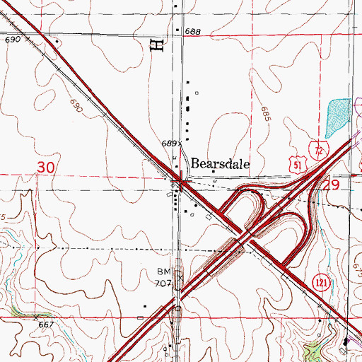 Topographic Map of Bearsdale, IL