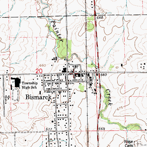 Topographic Map of Bismarck, IL