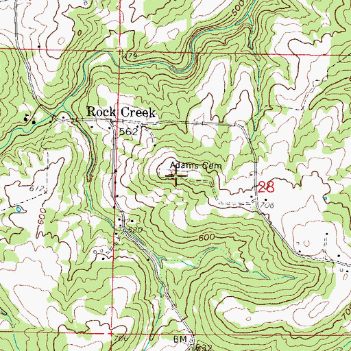 Topographic Map of Adams Cemetery, IL