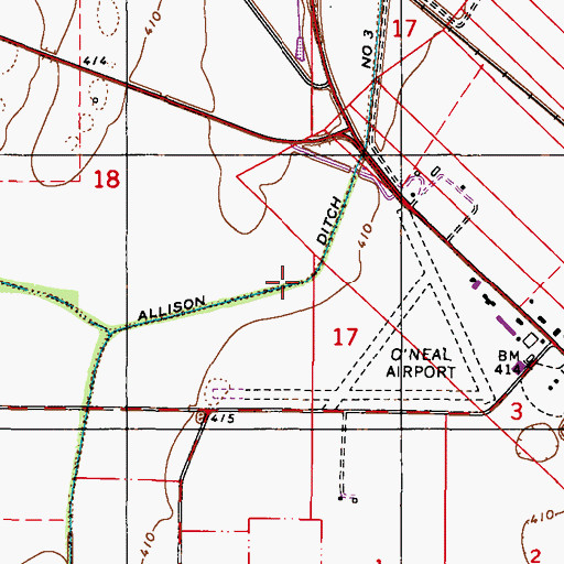 Topographic Map of Allison Ditch Number 3, IL