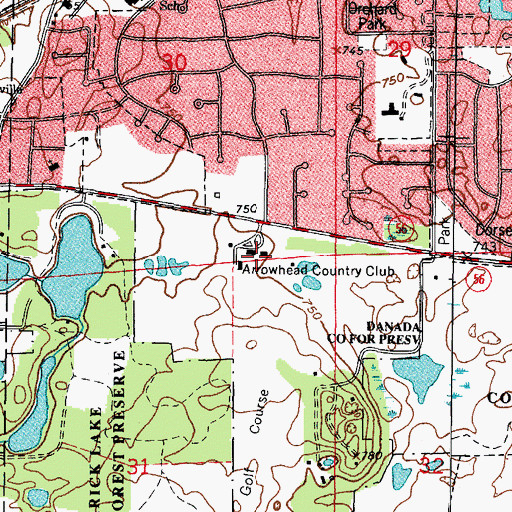 Topographic Map of Arrowhead Country Club, IL