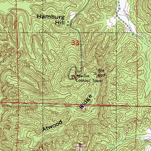 Topographic Map of Atwood Lookout Tower, IL