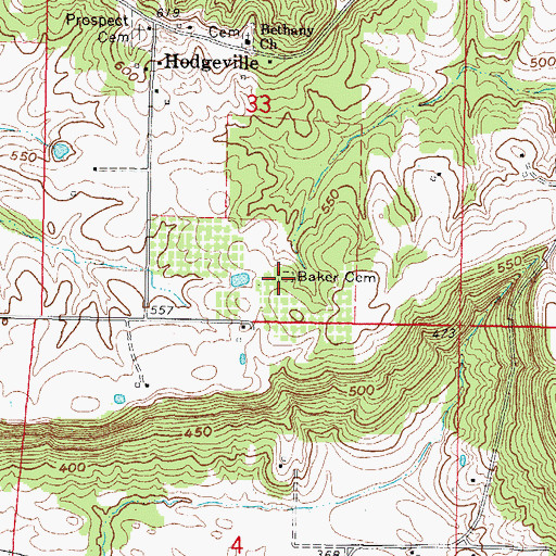 Topographic Map of Baker Cemetery, IL
