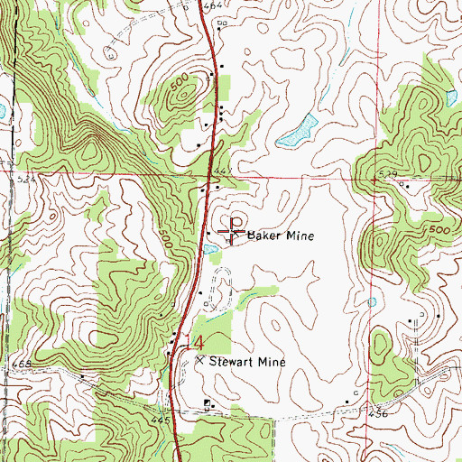 Topographic Map of Baker Mine, IL
