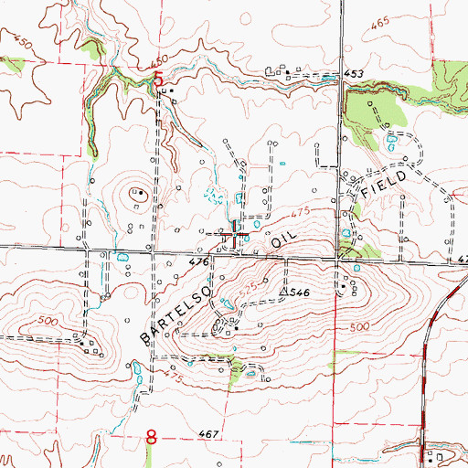 Topographic Map of Bartelso Oil Field, IL
