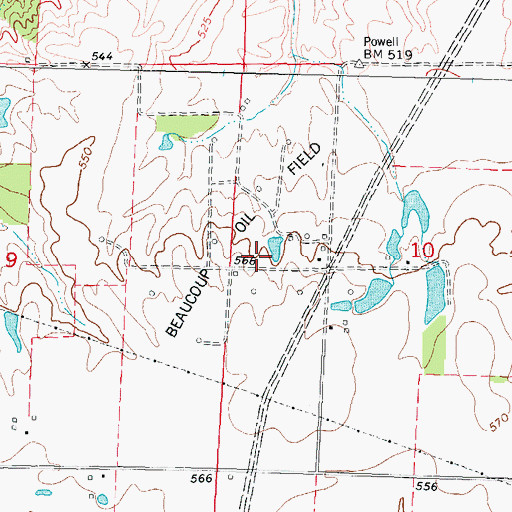 Topographic Map of Beaucoup Oil Field, IL