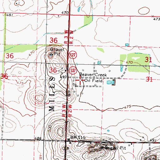 Topographic Map of Beaver Creek Oil Field, IL