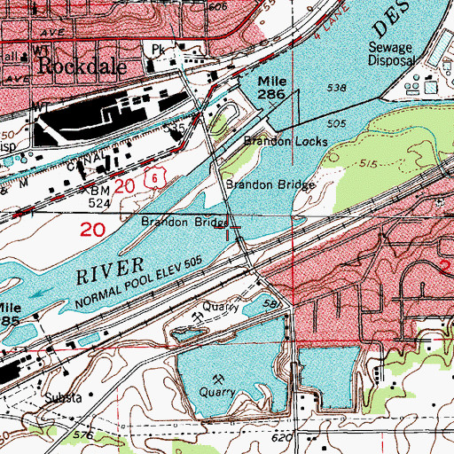 Topographic Map of Brandon Bridge, IL