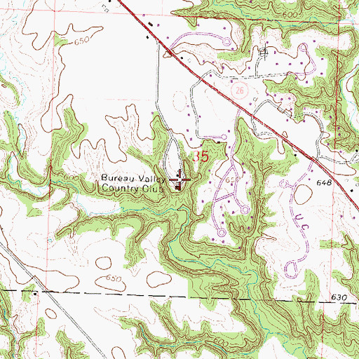 Topographic Map of Bureau Valley Country Club, IL