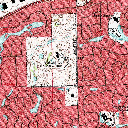 Topographic Map of Butterfield Country Club, IL
