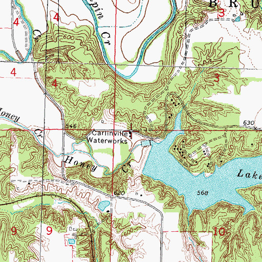 Topographic Map of Carlinville Waterworks, IL