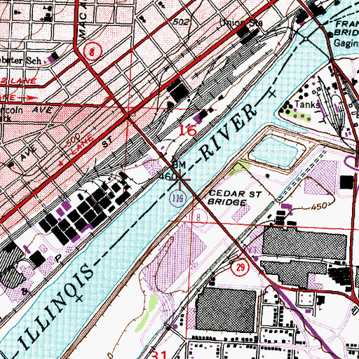 Topographic Map of Cedar Street Bridge, IL