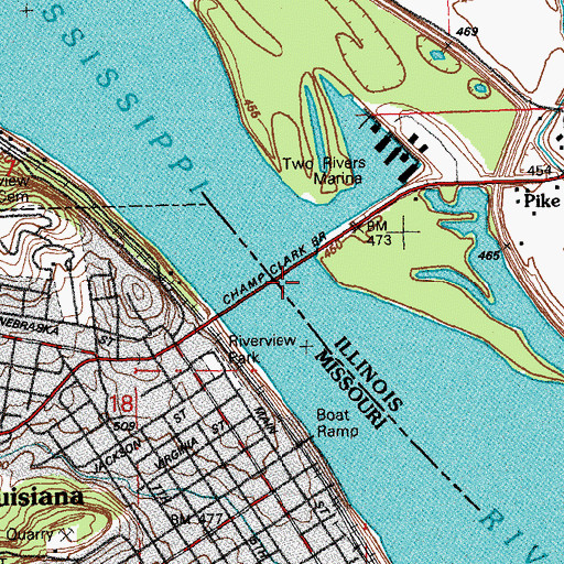 Topographic Map of Champ Clark Bridge, IL