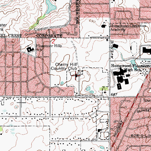 Topographic Map of Cherry Hill Country Club, IL