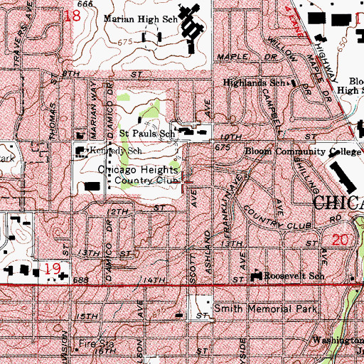 Topographic Map of Chicago Heights Country Club, IL